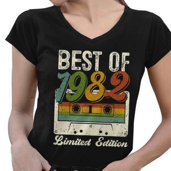 Retro Best Of 1982 Cassette Tape 40Th Birthday Decorations Women V-Neck T-Shirt - Monsterry