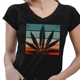 Retro Cannabis Women V-Neck T-Shirt - Monsterry