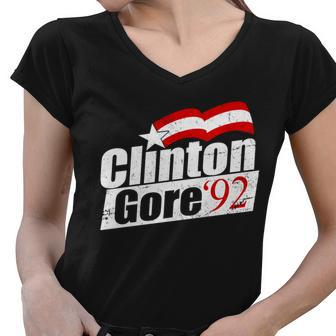 Retro Clinton Gore 1992 Election Women V-Neck T-Shirt - Monsterry