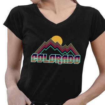 Retro Colorado Mountain Logo Women V-Neck T-Shirt - Monsterry UK
