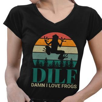 Retro Dilf Damn I Love Frogs Women V-Neck T-Shirt - Monsterry CA