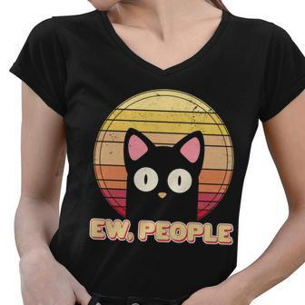 Retro Ew People Funny Cat Women V-Neck T-Shirt - Monsterry