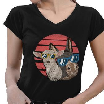 Retro Farm Animal Lover Cool Goat Sunglasses Donkey Farm Meaningful Gift Women V-Neck T-Shirt - Monsterry