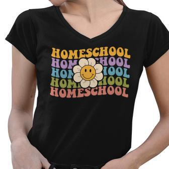 Retro Groovy Homeschool Teacher Back To School Home School Women V-Neck T-Shirt - Seseable