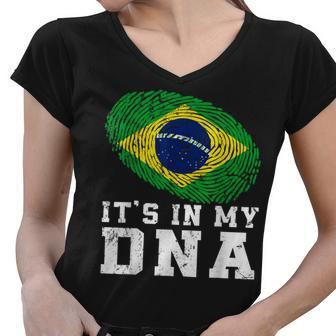 Retro Its In My Dna Brazil Flag Patriotic Women V-Neck T-Shirt - Thegiftio UK