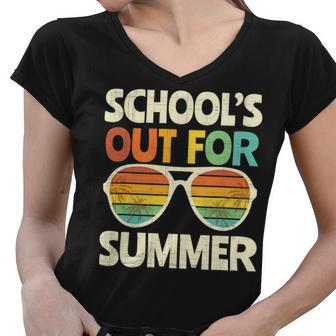 Retro Last Day Of School Schools Out For Summer Teacher Gift V3 Women V-Neck T-Shirt - Seseable