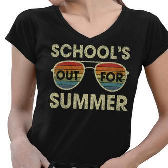 Retro Last Day Of School Schools Out For Summer Teacher V2 Women V-Neck T-Shirt - Seseable