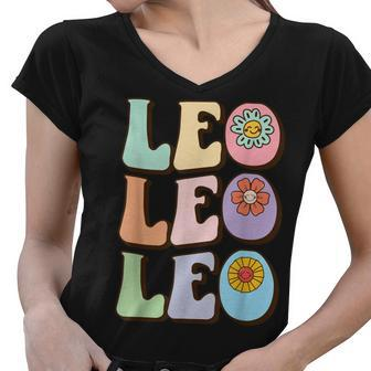 Retro Leo Zodiac Sign Astrology July August Birthday Leo V2 Women V-Neck T-Shirt - Seseable
