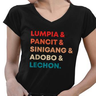 Retro Lumpia Pancit Sinigang Adobo Lechon Filipino Filipina Women V-Neck T-Shirt - Thegiftio UK