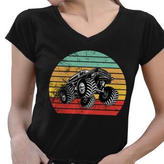 Retro Monster Truck Emblem Tshirt Women V-Neck T-Shirt - Monsterry UK