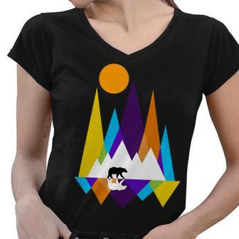 Retro Mount Bear Sunset Tshirt Women V-Neck T-Shirt - Monsterry CA