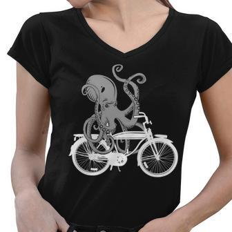 Retro Octopus Bike Tshirt Women V-Neck T-Shirt - Monsterry AU