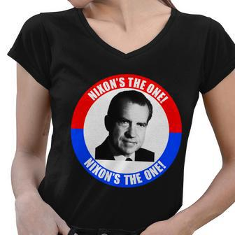 Retro Richard Nixon Nixons The One Presidential Campaign Women V-Neck T-Shirt - Monsterry DE