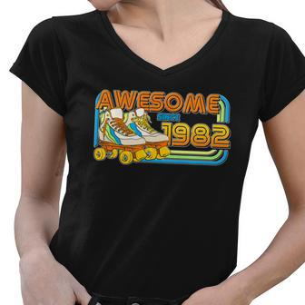 Retro Roller Skates Awesome Since 1982 40Th Birthday Women V-Neck T-Shirt - Monsterry