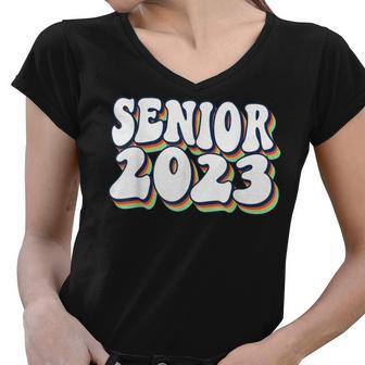 Retro Senior 2023 Back To School Class Of 2023 Graduation Women V-Neck T-Shirt - Thegiftio UK