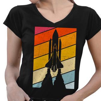 Retro Space Rocket Launch Women V-Neck T-Shirt - Monsterry AU