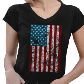 Retro Style 4Th July Usa Patriotic Distressed America Flag Gift Women V-Neck T-Shirt - Monsterry