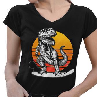 Retro Surfing Trex Women V-Neck T-Shirt - Monsterry UK