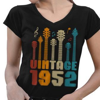 Retro Vintage 1952 Birthday Party Guitarist Guitar Lovers Women V-Neck T-Shirt - Seseable