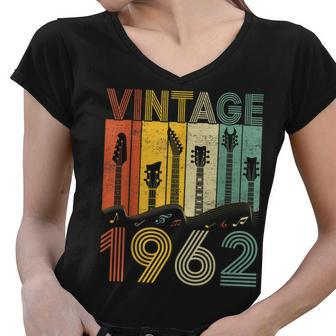 Retro Vintage 1962 Guitarist 1962 Birthday Guitar Player Women V-Neck T-Shirt - Seseable