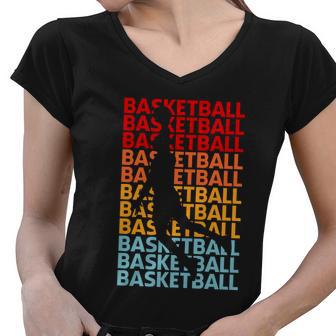 Retro Vintage Basketball Typography Basketball Player Silhouette Basketball Fan Women V-Neck T-Shirt - Monsterry UK