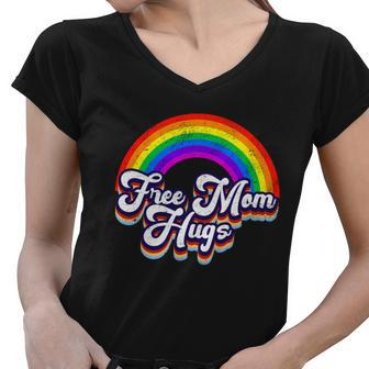 Retro Vintage Free Mom Hugs Rainbow Lgbtq Pride Tshirt V2 Women V-Neck T-Shirt - Monsterry