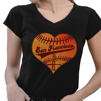 Retro Vintage San Francisco Baseball Heart Women V-Neck T-Shirt - Monsterry CA