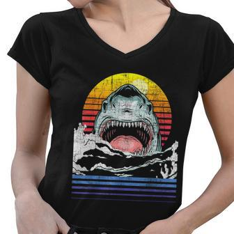 Retro Vintage Shark Marine Biologist Wildlife Shark Lovers Women V-Neck T-Shirt - Monsterry