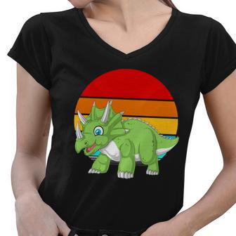 Retro Vintage Triceratops Dinosaur Women V-Neck T-Shirt - Monsterry DE