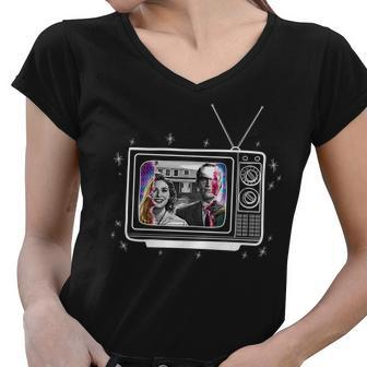 Retro Vintage Tv Show Screen Women V-Neck T-Shirt - Monsterry