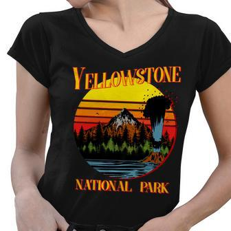 Retro Yellowstone National Park Tshirt Women V-Neck T-Shirt - Monsterry CA