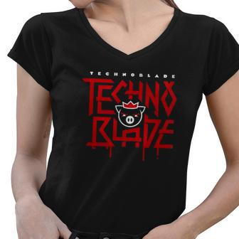 Rip Technoblade Technoblade Never Dies Technoblade Memorial Gift Women V-Neck T-Shirt | Mazezy