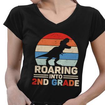 Roaring Into 2Nd Grade Dinosaur Back To School Women V-Neck T-Shirt - Monsterry DE