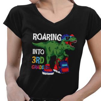 Roaring Into 3Rd Grade Dinosaur Back To School First Day Of School Women V-Neck T-Shirt - Monsterry CA