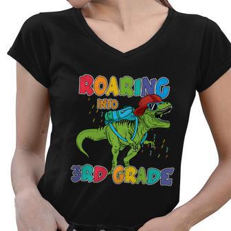 Roaring Into 3Rd Grade T_Rex Back To School Women V-Neck T-Shirt - Monsterry DE