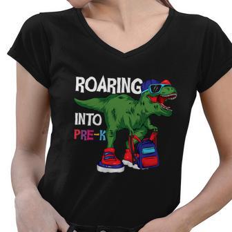 Roaring Into Prek Dinosaur Back To School Women V-Neck T-Shirt - Monsterry UK