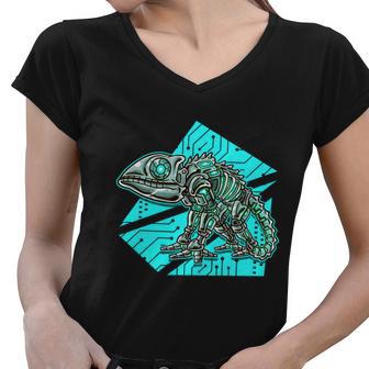 Robotic Chameleon Funny Gift For Reptile Lovers Lizard Lovers Gift Women V-Neck T-Shirt - Monsterry