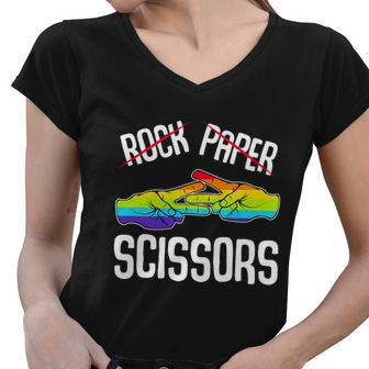 Rock Paper Scissors Lesbian Bi Homosexual Lgbtq Couple Pride Gift Graphic Design Printed Casual Daily Basic Women V-Neck T-Shirt