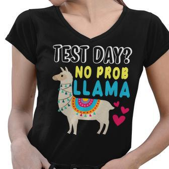 Rock The Test Day Llama Teacher Exam Testing Teaching Funny Women V-Neck T-Shirt - Seseable