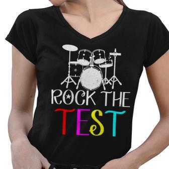 Rock The Test Teacher Test Day Testing Day Funny Teacher Women V-Neck T-Shirt - Seseable