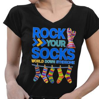 Rock Your Socks World Down Syndrome Awareness Day Tshirt Women V-Neck T-Shirt - Monsterry UK