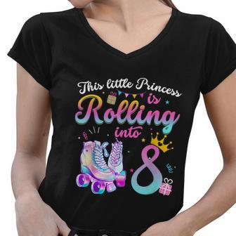 Roller Skate 8Th Birthday Shirt 8 Year Old Girl Party Outfit Women V-Neck T-Shirt - Monsterry UK