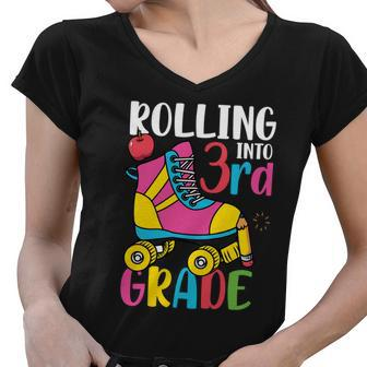 Rolling Into 3Rd Grade Back To School Women V-Neck T-Shirt - Monsterry DE