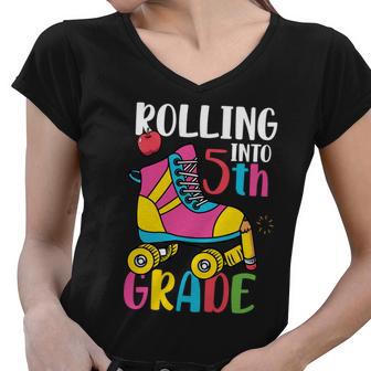 Rolling Into 5Th Grade Back To School First Day Of School Women V-Neck T-Shirt - Monsterry DE