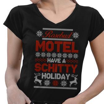 Rosebud Motel Have A Schitty Holiday Ugly Christmas Sweater Women V-Neck T-Shirt - Monsterry UK