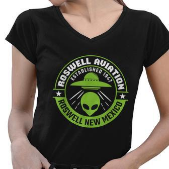 Roswell Aviation Established 1947 Roswell Alien Tshirt Women V-Neck T-Shirt - Monsterry