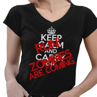 Run Zombies Are Coming Tshirt Women V-Neck T-Shirt - Monsterry DE