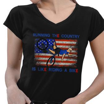 Running The Country Is Like Riding A Bike Biden Falls Off Women V-Neck T-Shirt - Monsterry DE