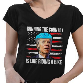 Running The Country Is Like Riding A Bike Biden Women V-Neck T-Shirt - Monsterry DE