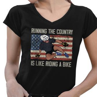 Running The Country Is Like Riding A Bike Funny Biden Meme Women V-Neck T-Shirt - Monsterry
